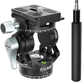EVUMO Mini Fluid Tripod Head, Double Panorama 360-Degree-Camera-Tripod-Video-Head, 250g Fluid Head Pan Tilt Head Compatible With Arca-Swiss Quick Release Plate, DSLR, Independent Locks, Max Load 4kg