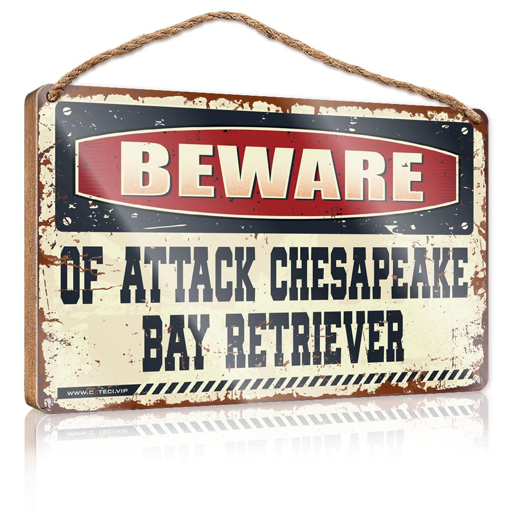 YYHLEH Rustic Bathroom Signs Beware Of Attack Chesapeake Bay Retriever Wooden Sign(23X35CM)