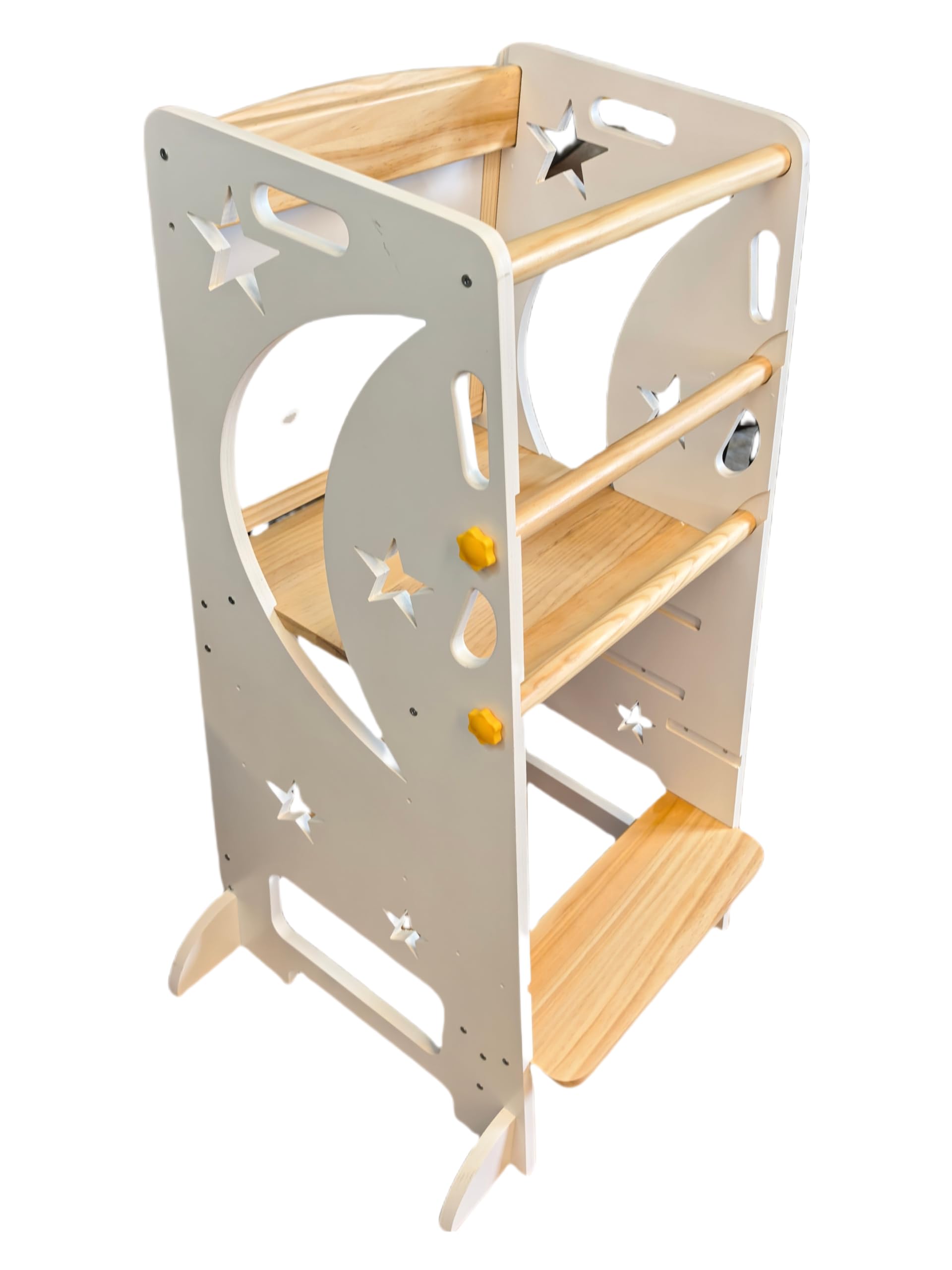 HEAHOLD White Toddler Standing Tower with 3-Seat & 2-Step Adjustable Heights - Kitchen Helper Stool with 4 Stable Support Feet & Wipeable Panels - Safe Design