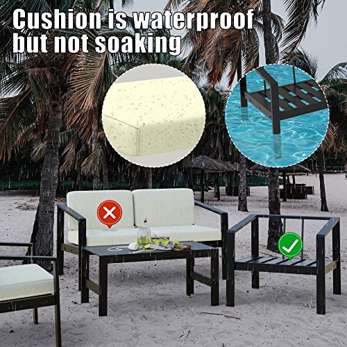 Anyhi Aluminum Outdoor Patio Loveseat, 2 Seats Patio Sofa Furniture With 4 Inch Waterproof Cushion, Good For Garden,Porch,Courtyard,Black And Beige #TOP5
