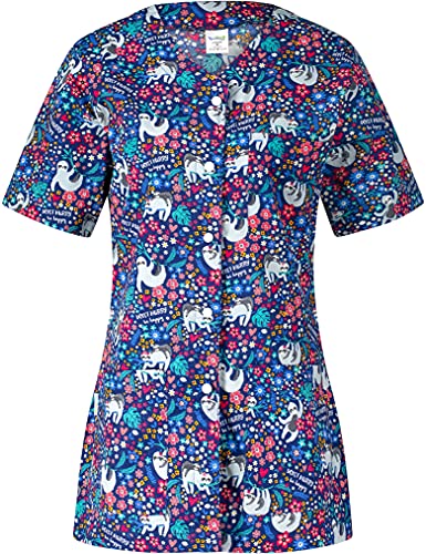 B-well Carina Schlupfkasack Damen Kasack Kurzarm V-Ausschnitt Kasacks Damen Pflege mit Knöpfen (Sloths, L) – Bild 4