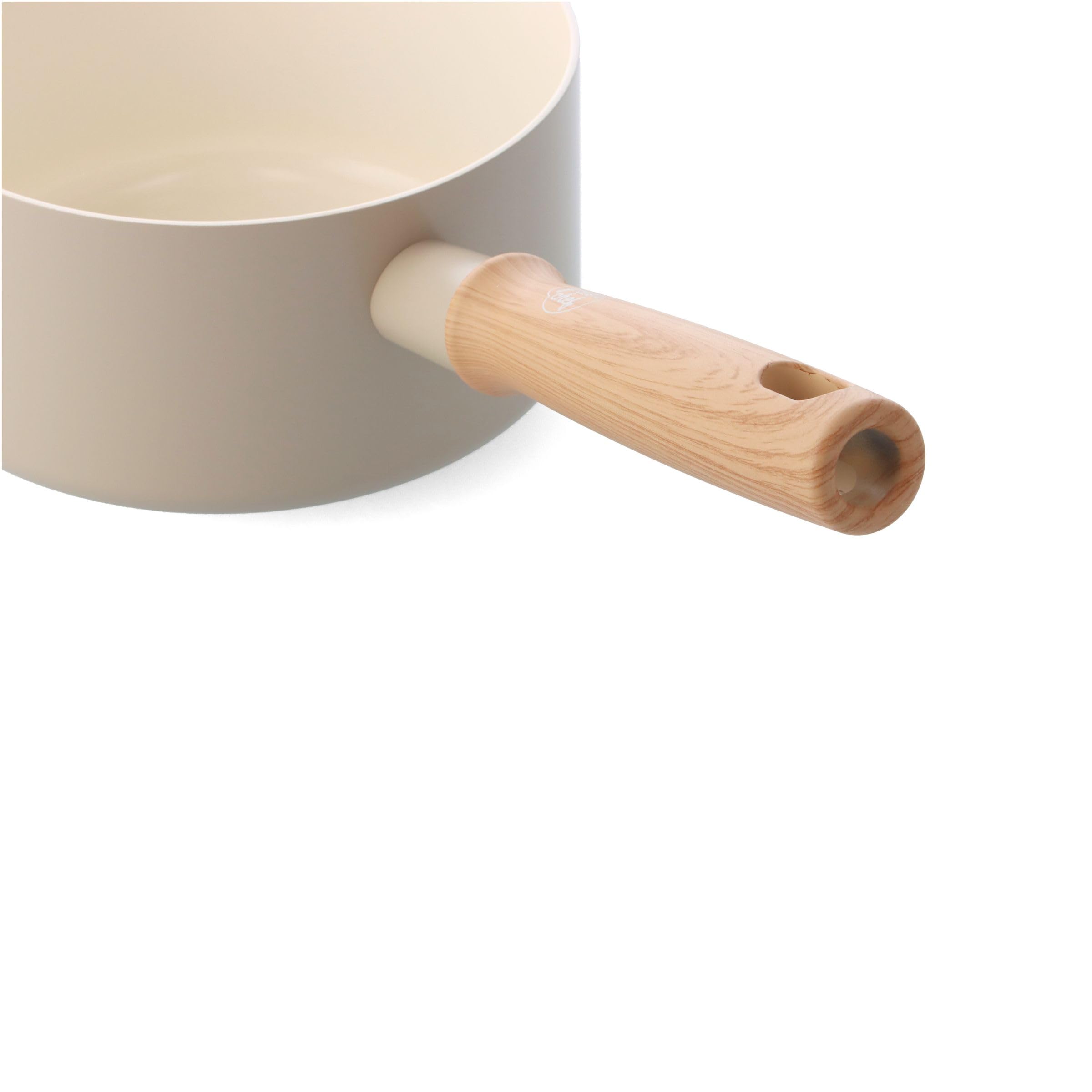 GreenChef Nordics Cazo con Revestimiento Cerámico Antiadherente 16 cm, Compatible con Inducción, Mango Efecto Madera, Sin PFAS, Apto para Horno Hasta 220 °C, Apto para Lavavajillas, Crema