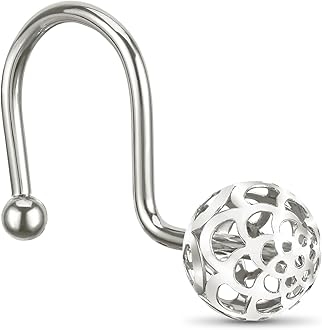 Chictie Nickel Shower Curtain Hooks - Decorative Shower Curtain Rings,Set of 12 Silver Metal Rustproof Shower Hangers for Bathroom Curtains Rods Hollow Ball Design