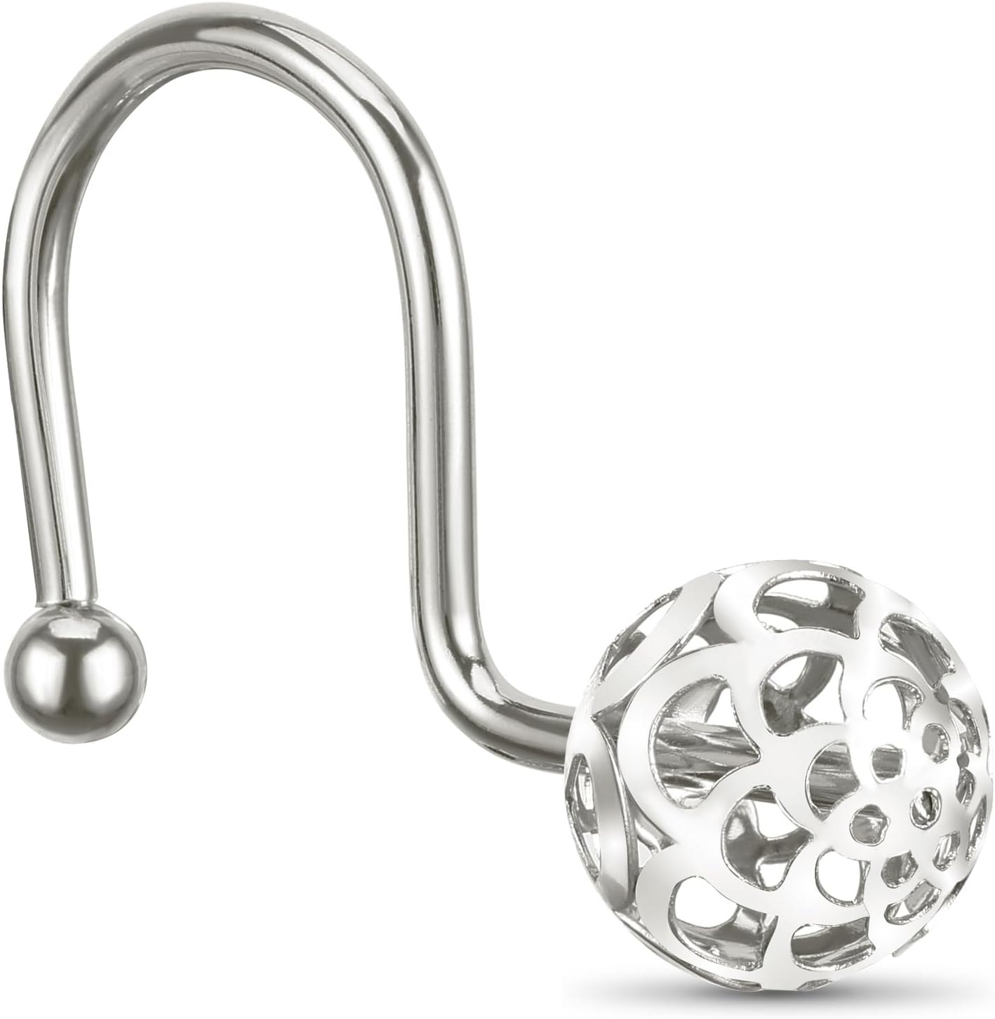 Chictie Nickel Shower Curtain Hooks - Decorative Shower Curtain Rings,Set of 12 Silver Metal Rustproof Shower Hangers for Bathroom Curtains Rods Hollow Ball Design