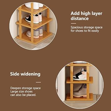 Vertical Shoe Rack, Stackable Shoe Shelves, Wood Shoes Organizer for Small Space, Tiered Tall Slim Shoes Tower for Hallway, Bedroom, Entryway S