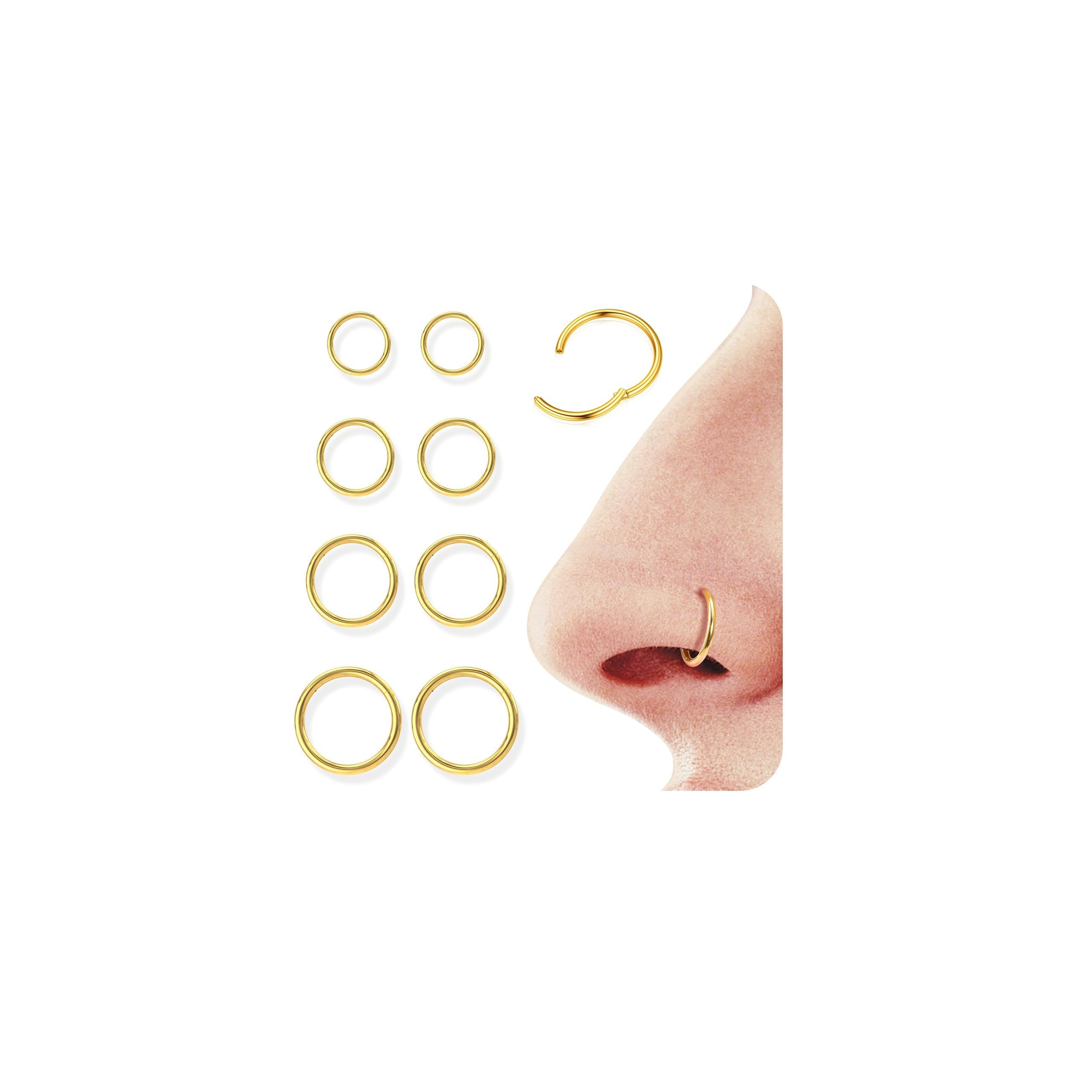 Diamday 8pcs Nariz Anillos Aro Pendientes 16G/18G Clicker Piercing Nariz 316L Acero Quirúrgico Septum Anillo Piercing Oreja Labio Anillo Tragus Hélice Daith Cartílago Rook Pendientes 6mm/8mm/10mm/12mm