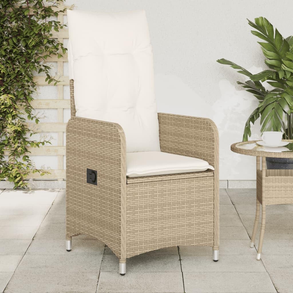 Poltrona da giardino regolabile con cuscino, 2 pezzi, beige, poly rattan, PE intrecciato, rivestimento rimovibile, telaio in acciaio per esterni Relax
