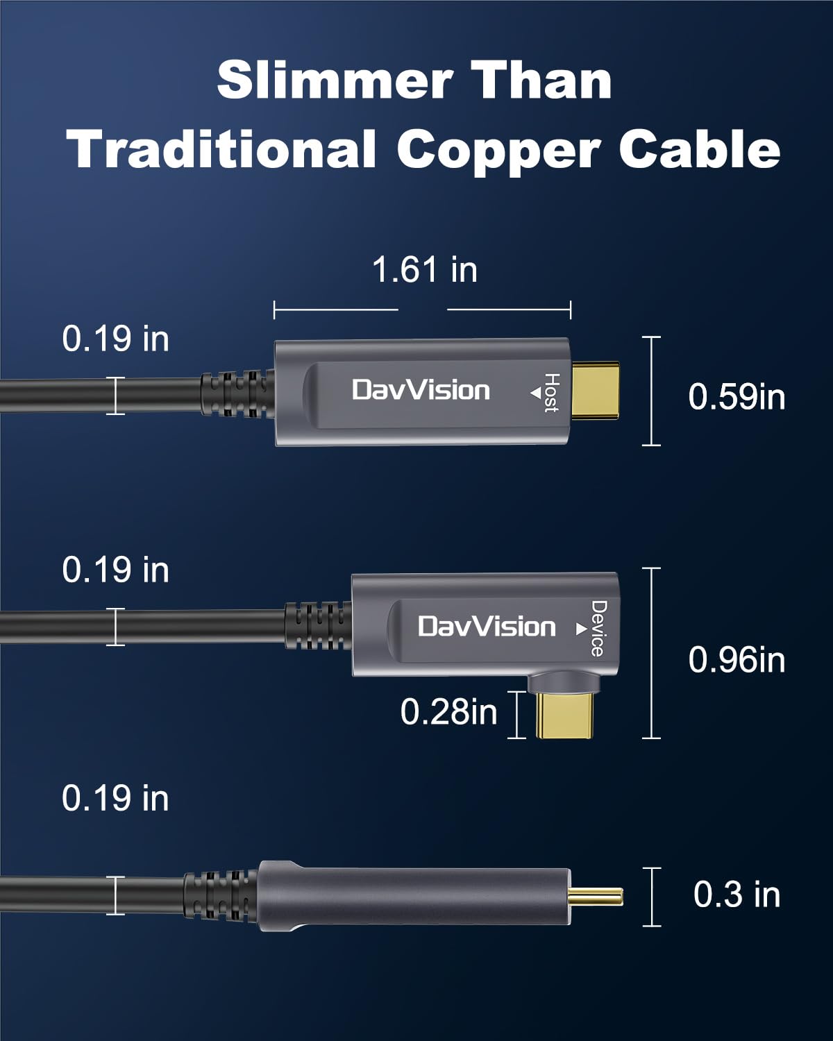 Cable de fibra óptica USB C en ángulo recto de 33 pies, USB 3.2 Gen2 de 10 Gbps, cable USB C activo (sin alimentación), ultra delgado y de larga distancia para solución empresarial, cámara