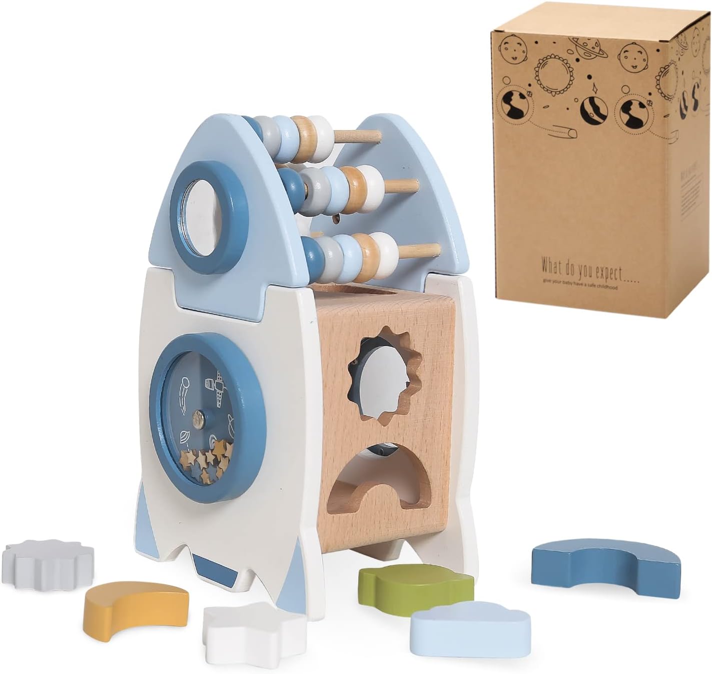 Wooden Space Toy & Double-Sided Wooden Busy Board