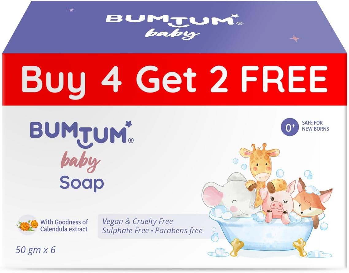 BUMTUM Baby Soap 6 Pieces with Goodness of Calendula Extract Parabens Free Vegan & Cruelty Free 50Gm