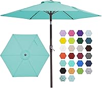JEAREY 7.5FT Teal Blue Patio Umbrella with Push Button Tilt, Crank Lift & 6 Sturdy Ribs - Outdoor Shade for Deck, Garden, Pool