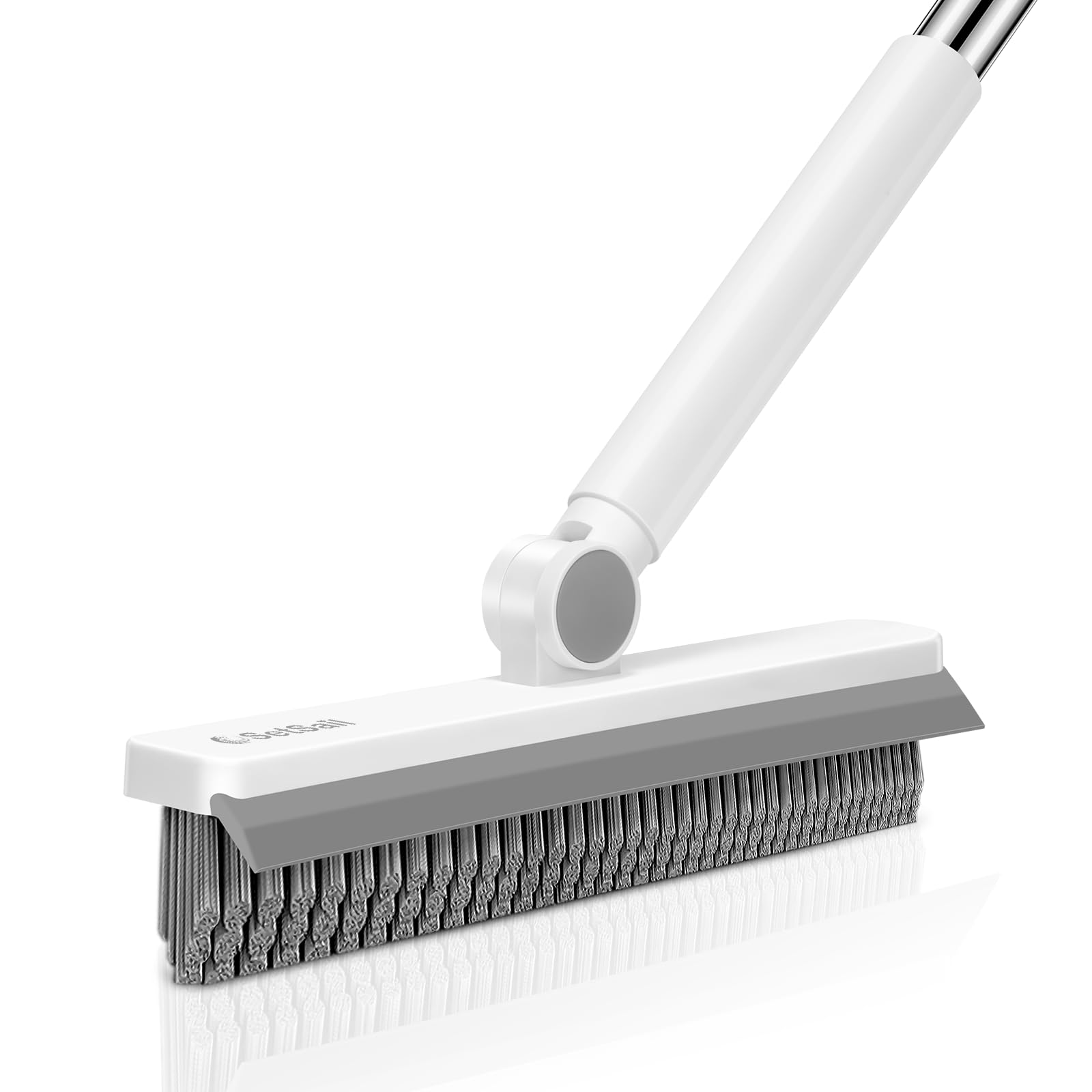 SetSail Grout Cleaner Brush with Long Handle, V-Shaped Floor Scrub Brush Swivel Grout Brush Stiff Bristle Floor Grout Scrubber for Bathroom, Tile Line, Crevice, Kitchen, Wall, Deck, Garage, White Grey