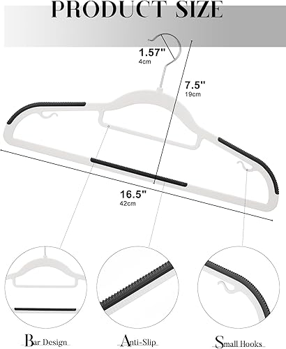 Miniatura 8 de HOUSE DAY Paquete de 100 perchas de plástico antideslizantes con agarre de goma, colgador de plástico resistente con gancho giratorio de 360,