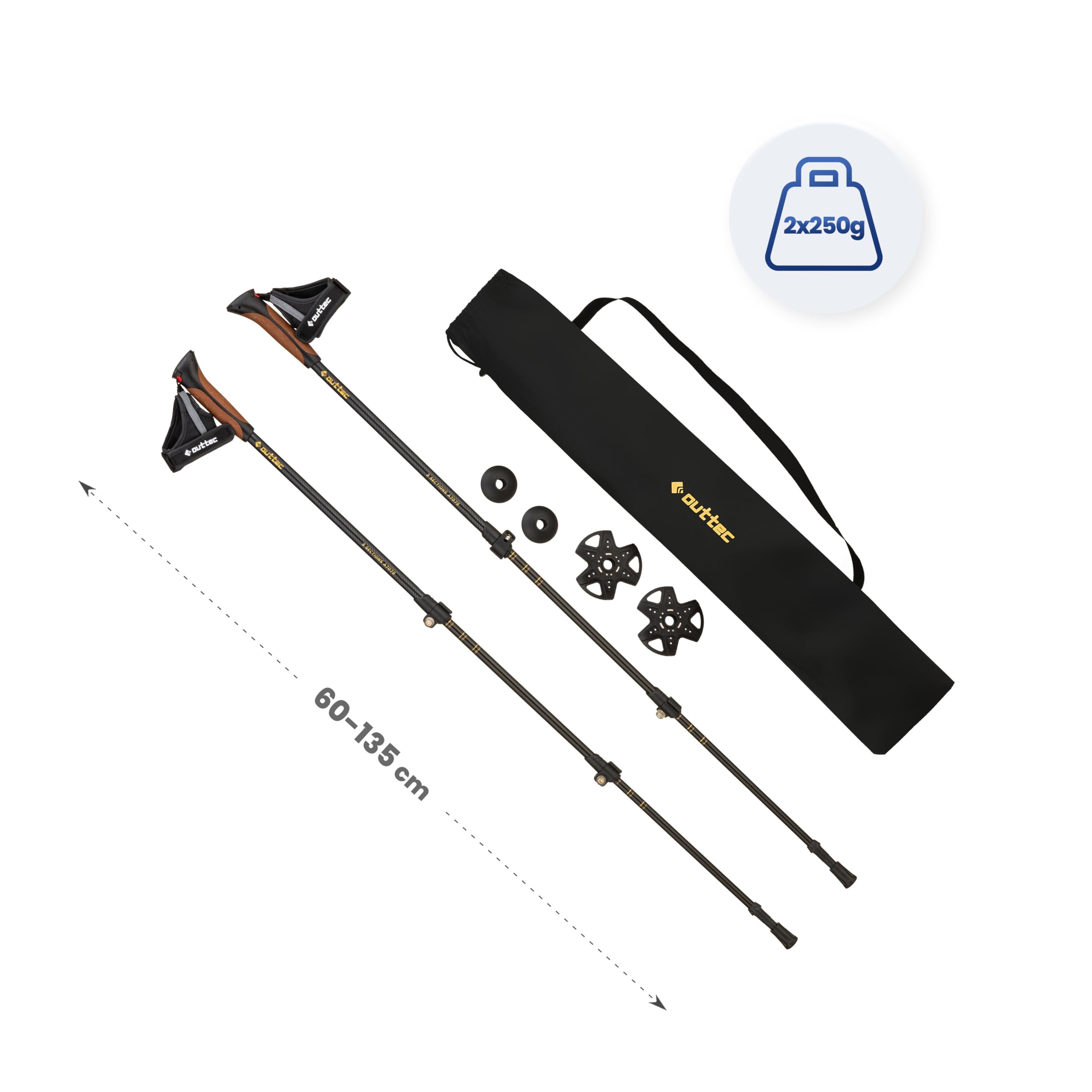Bâtons de randonnée, bâtons de Marche Nordique - 60-135 cm - Bâtons de Trekking ultralégers pour Femmes et Hommes - Randonnée, Trekking