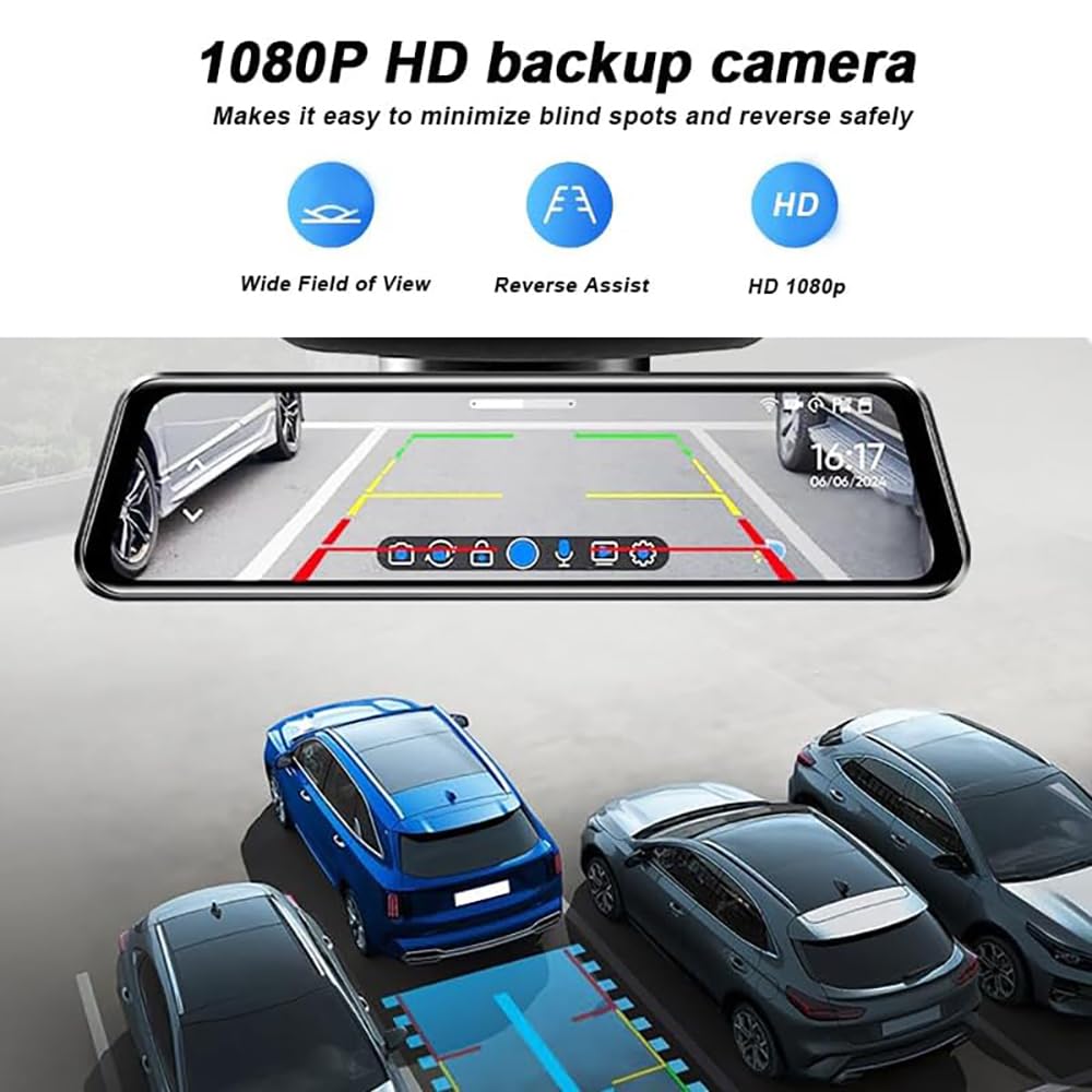 Specchietto Dashcam 10" 2K+1080P per Volkswagen CC 2016-2018 | Specchio Streaming, 2k+1080p, Visione Notturna, Schermo 10" Touch, Registrazione In Loop, 32gb, G-Sensor