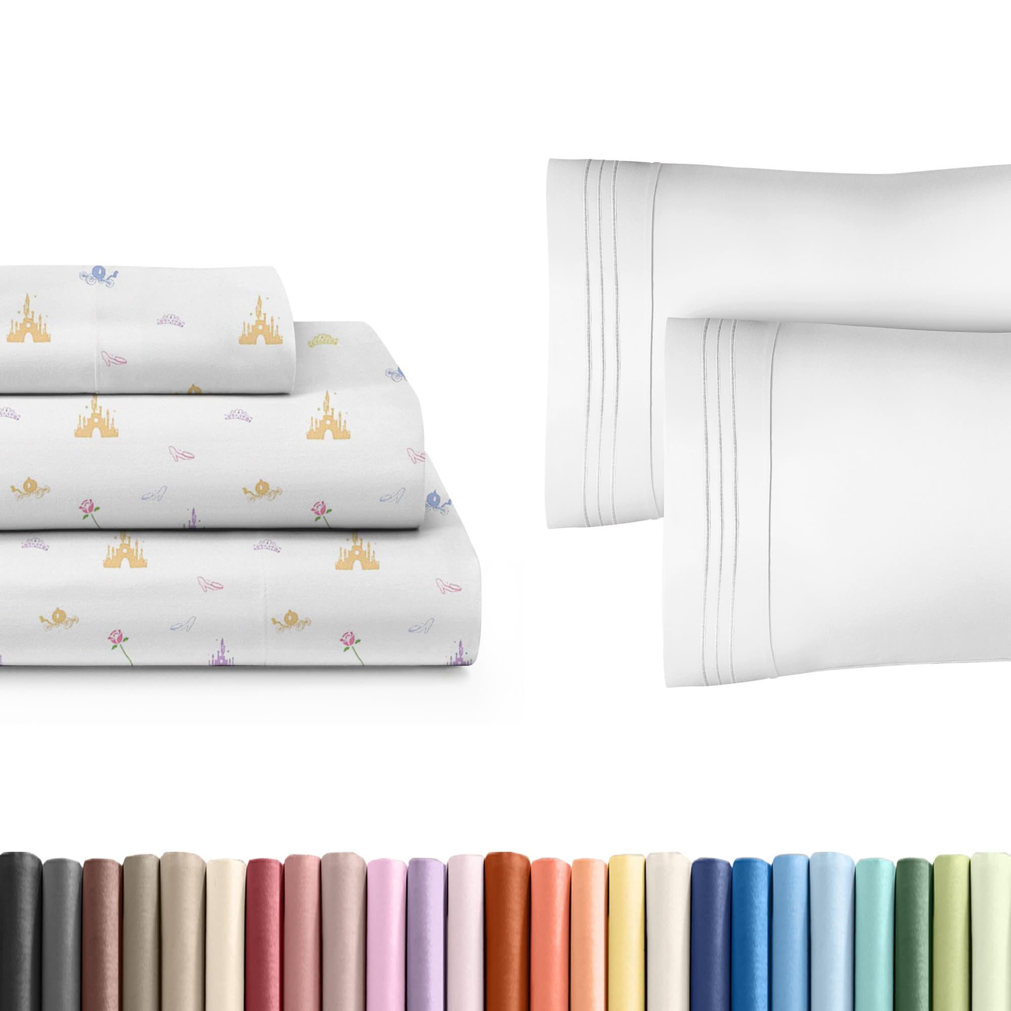 Kids Princess Twin 3 Piece Sheet Set + 2 Extra Pillowcases Bundle - Boys, Girls, Teens, Toddler - Easy Fit Deep Pockets - Hotel Quality Bedding Sheets - Machine Washable - Cute, Soft and Wrinkle Free