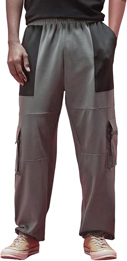 Veirdo® Cotton Terry Relaxed Baggy Fit Solid Drawstring with Side Snap Buttons Knitted Cargo Pants for Men (Colors: Navy, ...