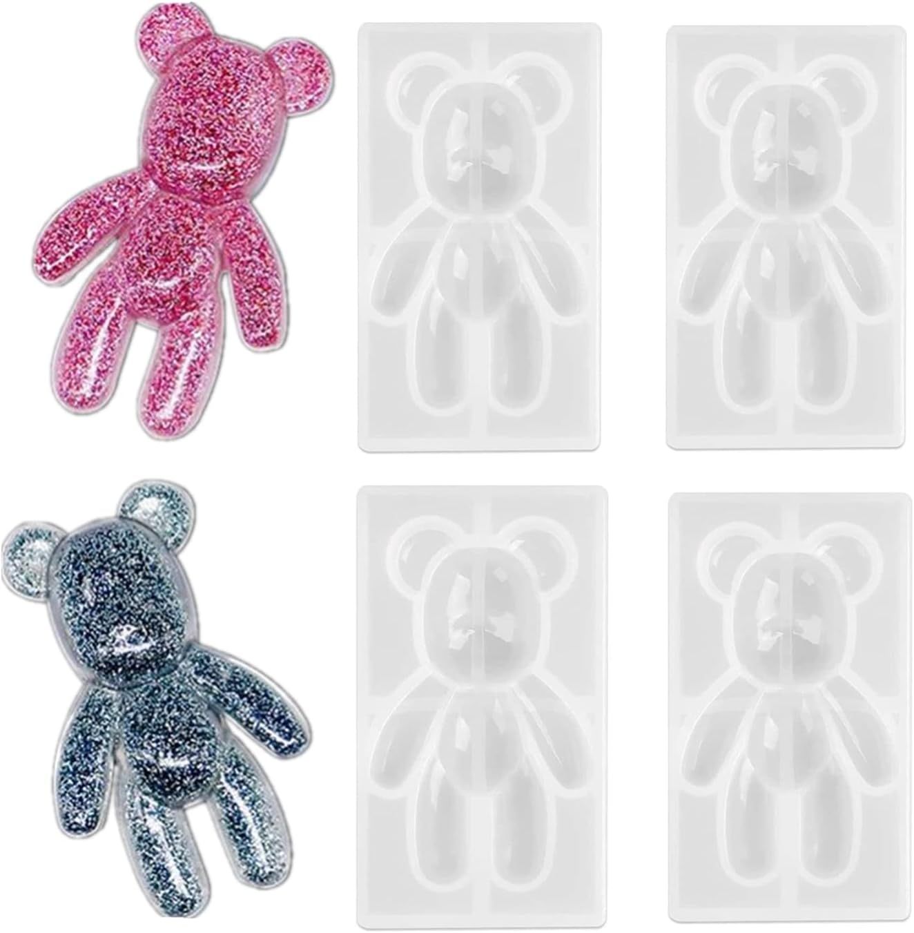 YODOOLTLY Resin Molds- 4 PCS 3D Teddy Bear Mould Pendant Jewelry Making Silicone Molds for Epoxy Resin Casting DIY Crafts