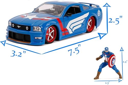 Miniatura 9 de Jada Marvel 1:24 2006 Ford Mustang - Auto fundido a presión con figura del Capitán América de 2.75 pulgadas, juguetes para niños y adultos