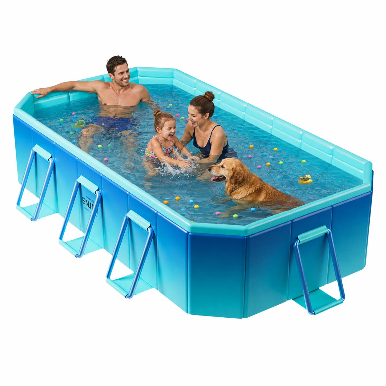 Piscine pliable non gonflable pour adultes grand bassin de jardin rectangulaire avec supports
