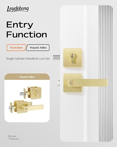 Miniatura 6 de Leydebong Juego de 1 cerradura de palanca de puerta exterior con llave igual con cerrojo de un solo cilindro, perilla de puerta con cerradura y