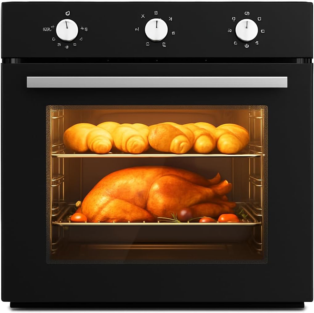 PioneerWorks 24 Inch Single Wall Oven, 2.5 Cu.ft Built-in Electric Wall Oven with 8 Cooking Functions in Stainless Steel, Mechanical Knob Control