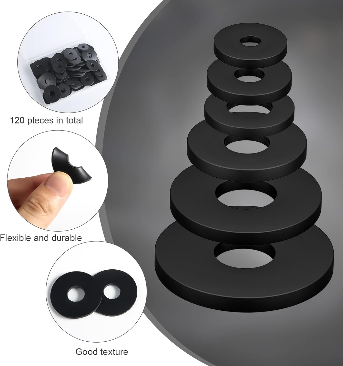 120 Pcs Rubber Washers, 6 Sizes Round Gasket Gasket Assortment - Image 4
