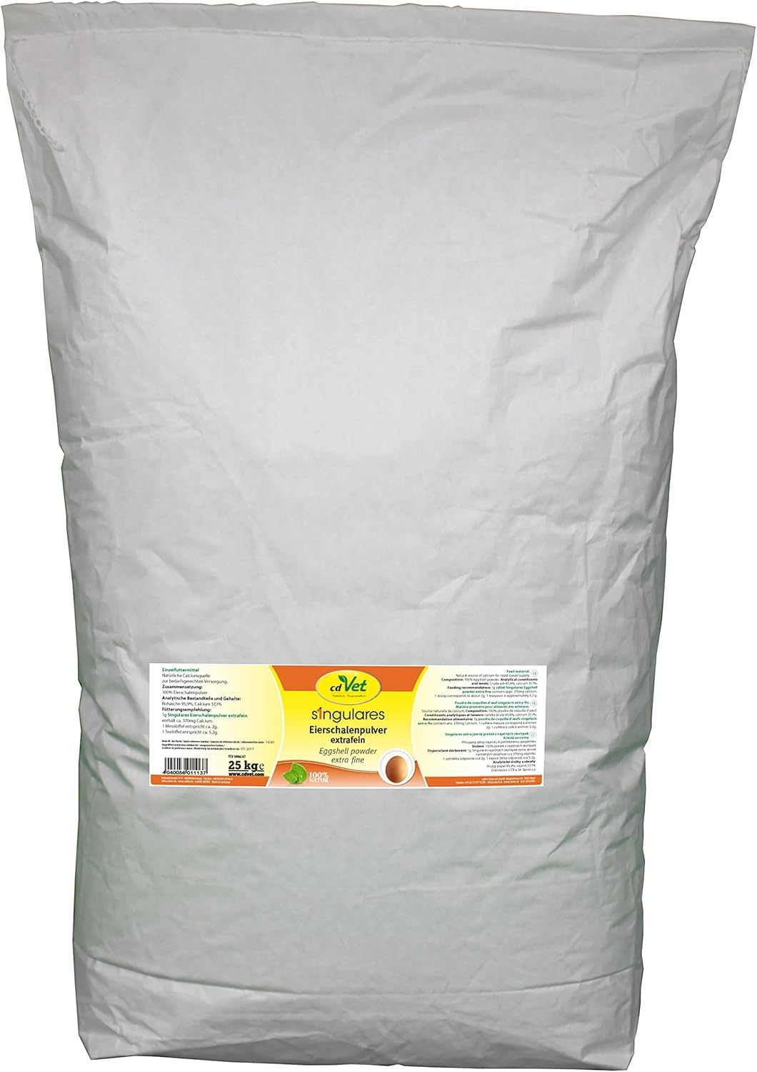 cdVet Naturprodukte Singulares Eierschalenpulver extrafein 25 kg - Hund, Katze - Calciumquelle - bei Rohfütterung+knochenfreier Ernährung - bekömmlich bei Wachstum+Trächtigkeit+Laktation -