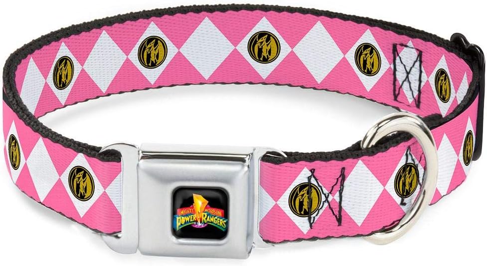 Buckle-Down Seatbelt Buckle Dog Collar - Diamond Pink Ranger - 1.5" Wide - Fits 13-18" Neck - Small