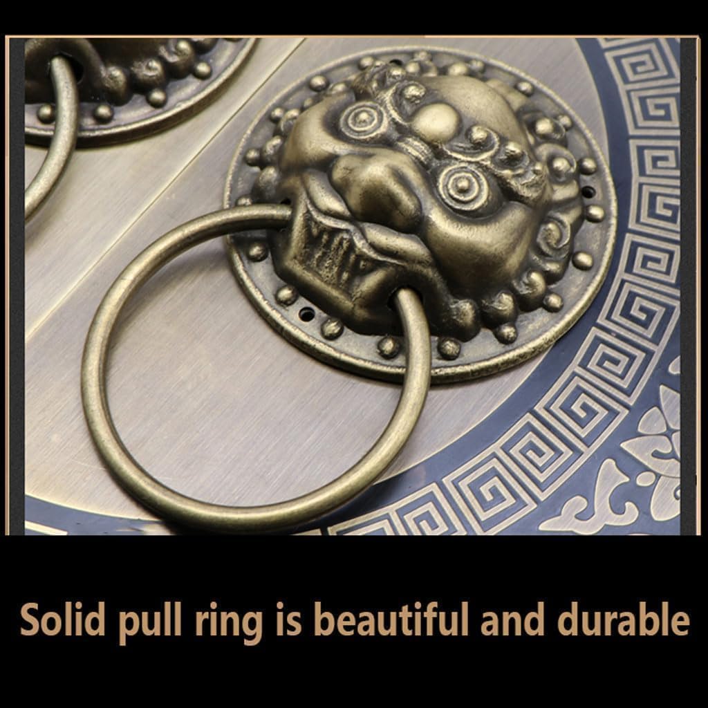 Door Knocker for Front Door Antique Animal Head Brass Round Retro Door Handle Home Door Ring Knocker(A,Dia 35cm)