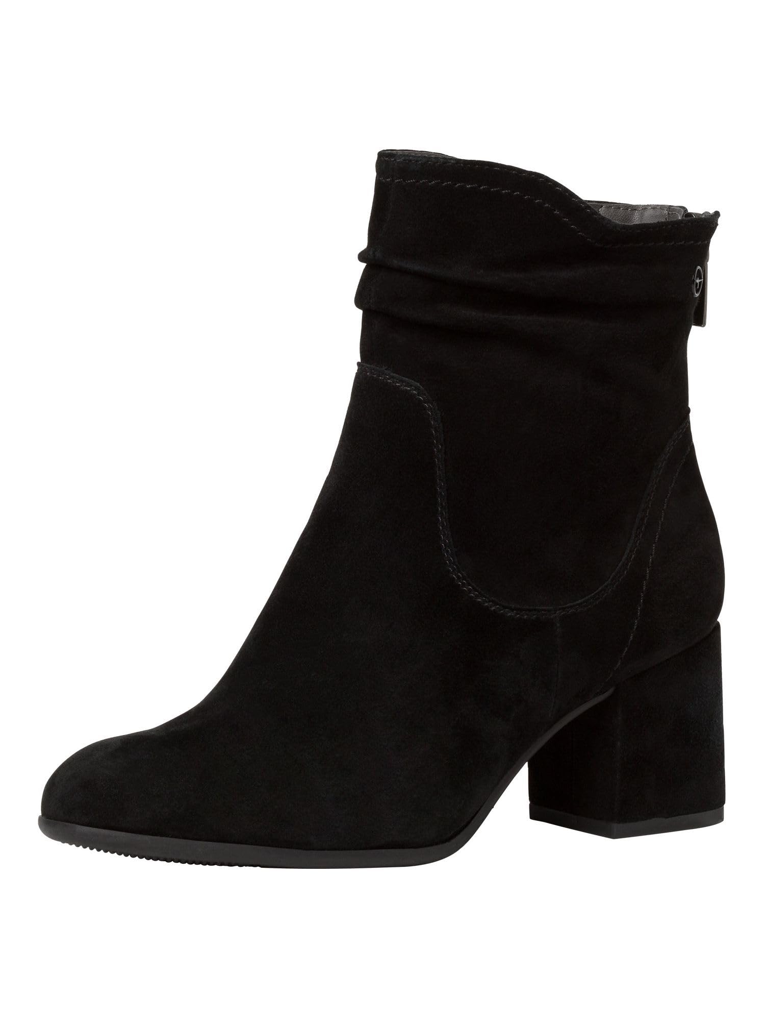 Tamaris Comfort Women’s Ankle Boots with Heel Suede Block Heel Comfort Fit , Black, 3,5 UK
