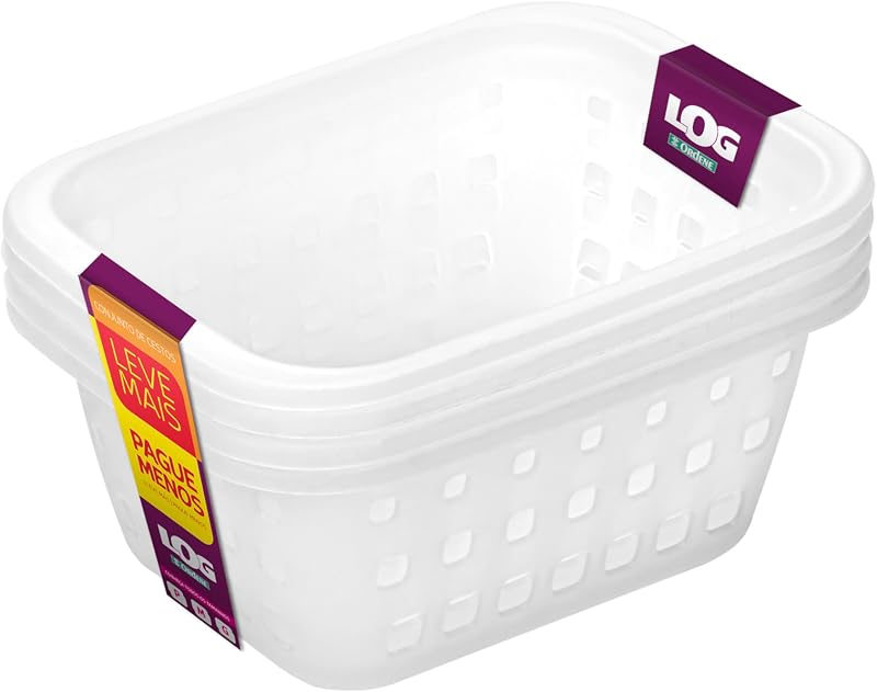Ordene - Conjunto com 4 Cestos Plástico Organizador Pequeno de 1,4​​ Litros, Cor Cristal, Linha Log