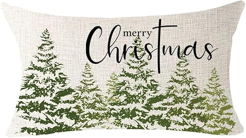 Miniatura 1 de QINU KEONU Funda de almohada de Navidad de 12 x 20 pulgadas, diseño de pino, funda de almohada lumbar de lino y algodón, para decoración del sofá