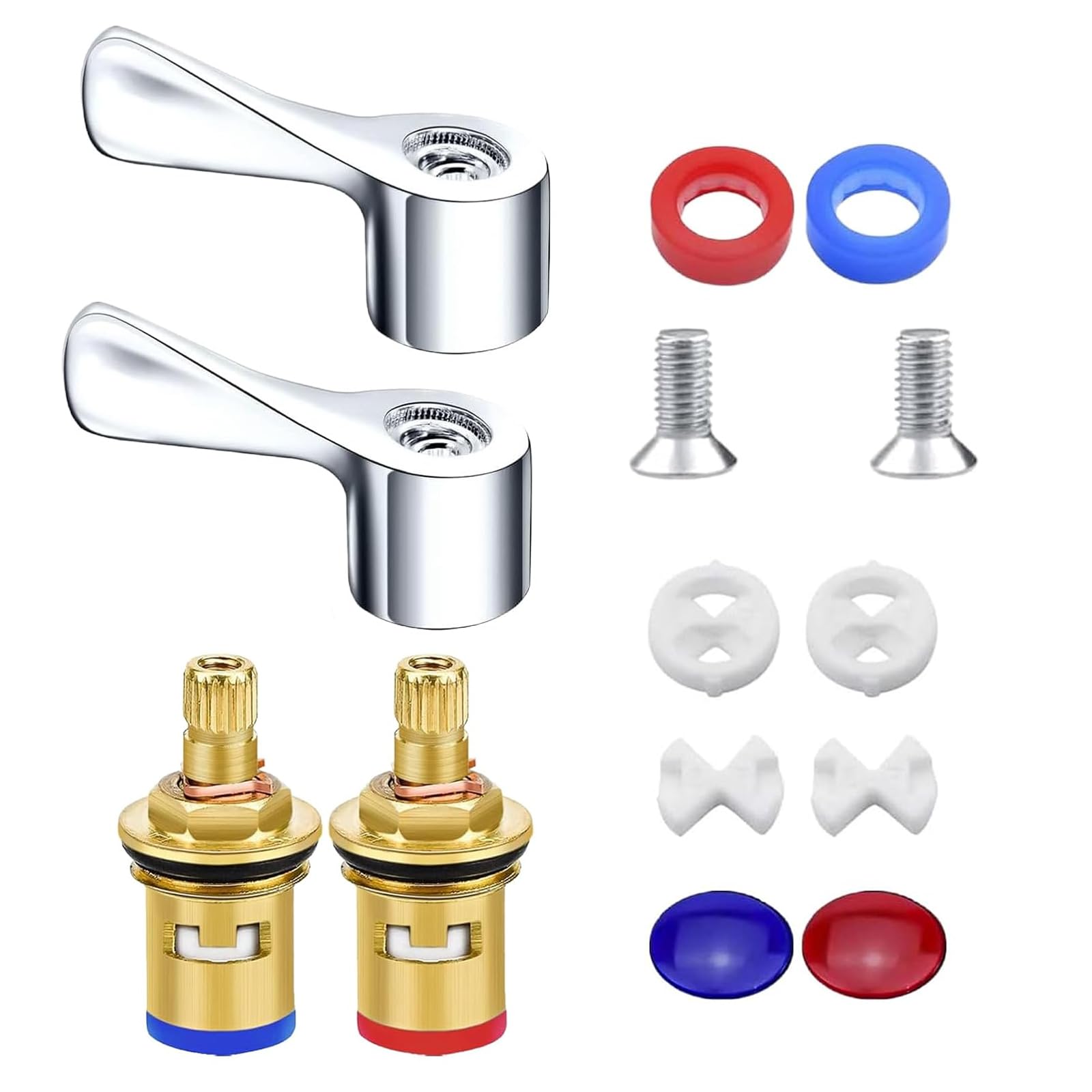 Tap Cartridge Replacement, 2Pcs Universal Mixer Tap Cartridge, Brass Ceramic Stem Disc Cartridge Faucet Valve Mixer Tap Cartridge Kit for Kitchen Bathroom Sink