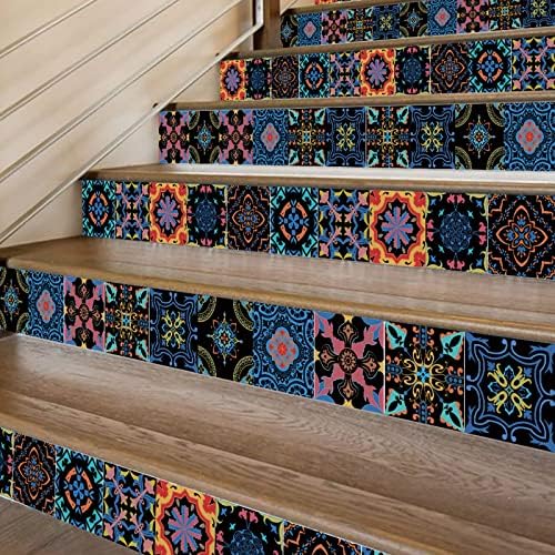 ZIYAHE Moroccan Style Tile Stickers for Kitchen Bathroom 20Pcs Tile Stickers Black 15×15CM Self Adhesive Tiles for Walls Fireplace Stickers Living Room Victorian Style Festival Decoration