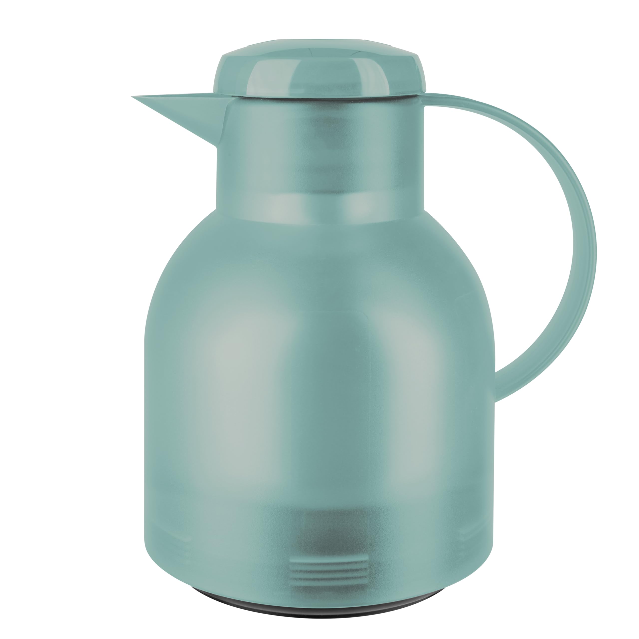 Emsa Samba Isolierkanne, 1 Liter Fassungsvermögen, Quick Press Verschluss, 100% dicht, 12h heiß und 24h kalt, mit Glaskolben, made in Germany, Transluzent/Puder-Grün, 505719