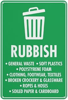 Btbaspa Rubbish General Waste Soft Plastics Sign 12x8 Inch Tin Aluminum - Great for Garden, Yard Wall Decor & Christmas Recycling Programs, Weather-Resistant
