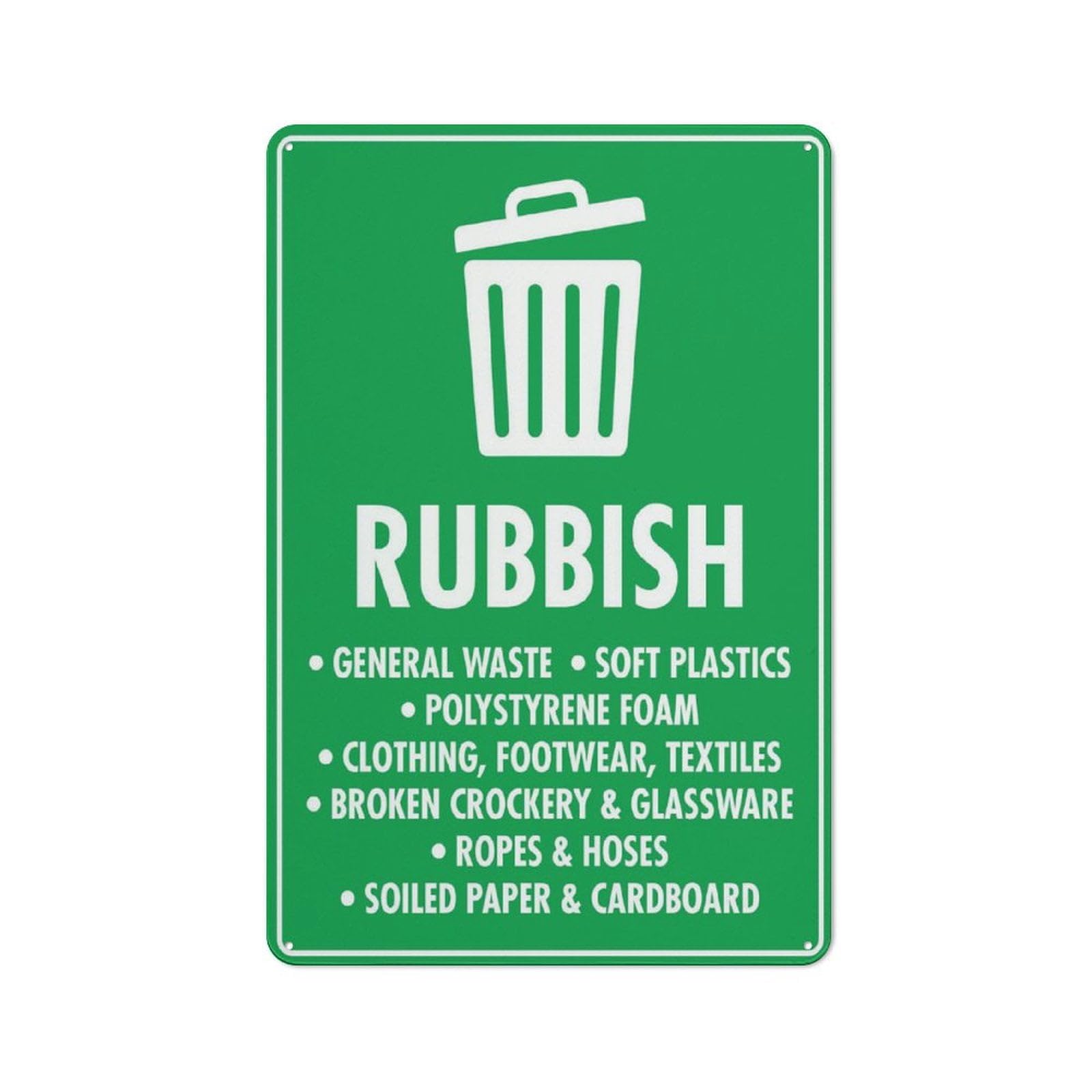 Rubbish General Waste Soft Plastics Chic Art Wall Retro Decor Unique Artistic Tinplate Plaque Practical Decorative Gifts for Family Friends Tin Sign 8x12 Inch