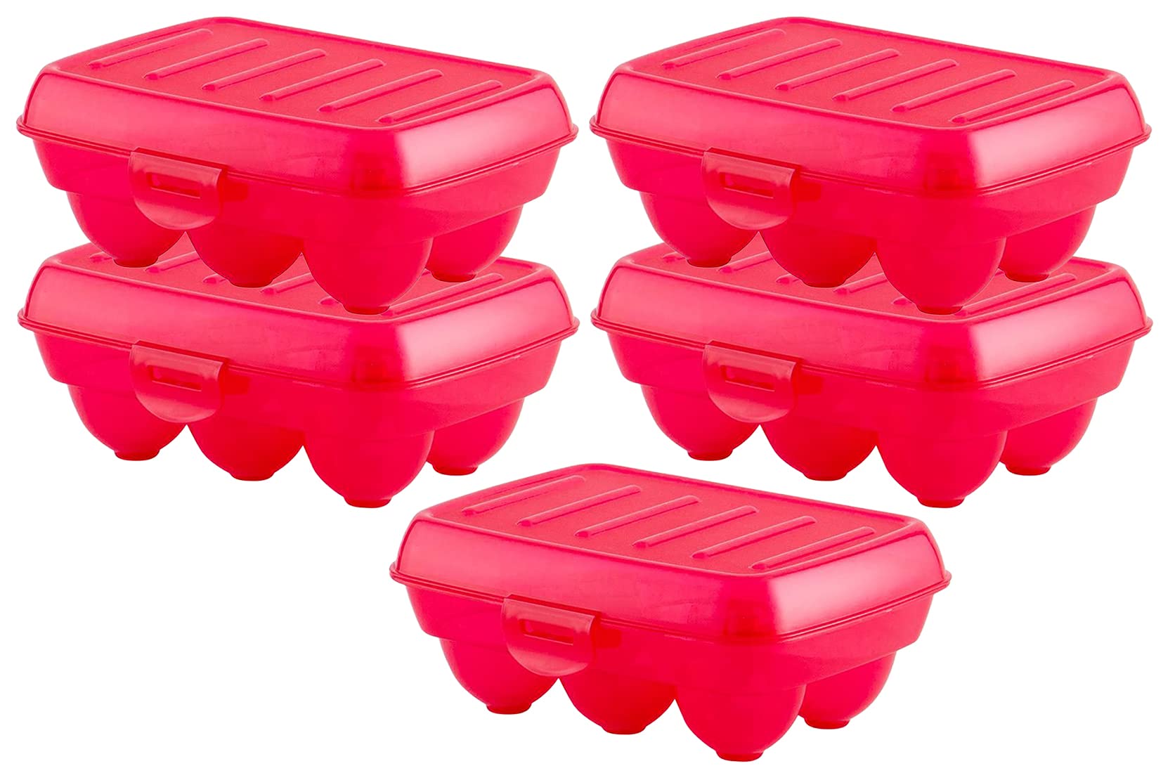 Kuber Industries Plastic 6 Slot Egg Container,Tray, Holder for Refrigerator & Kitchen- Pack of 5 (Pink)-46KKM0158