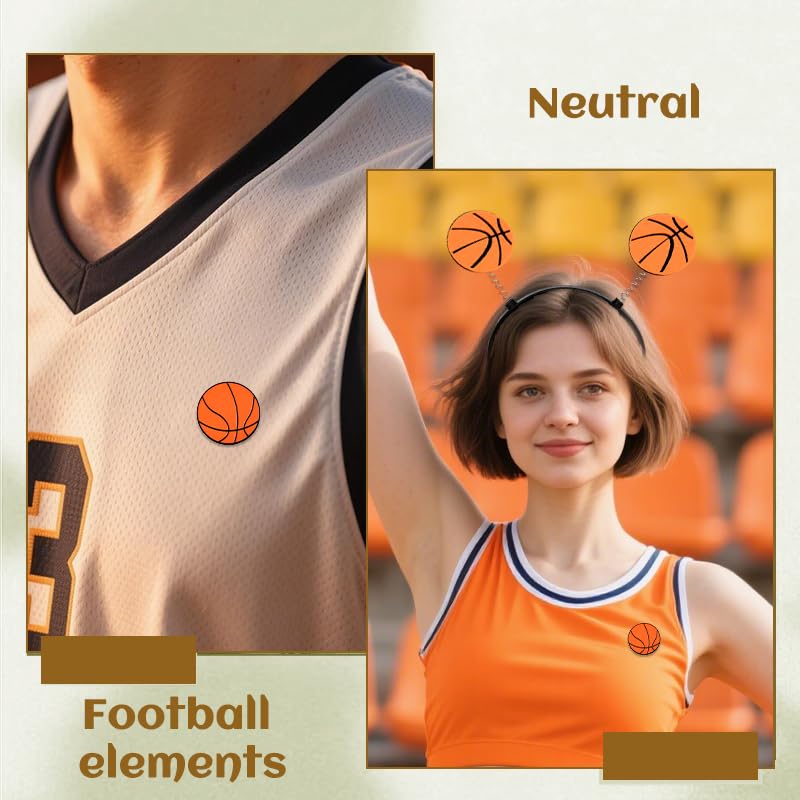 Basketball Headband Brooch Pin Set Sports Party Supplies Game Day Hairband Lapel Pin Pack for Women Men Sports Lovers Hair Accessories Basketball Theme Events Headpiece Pack of 2 image 4