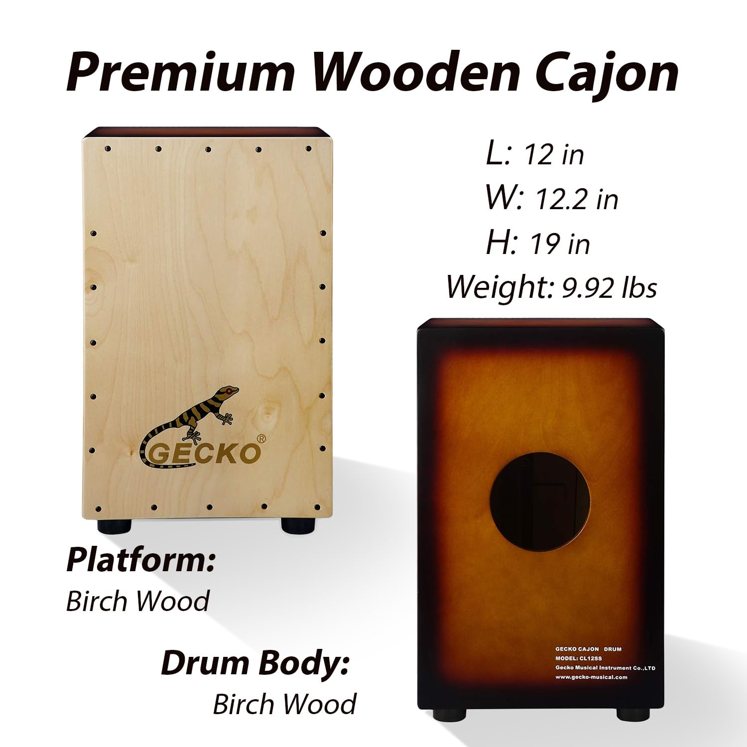 Amazon | GECKO Wooden Cajon Stringed Percussion Box Gecko Pattern