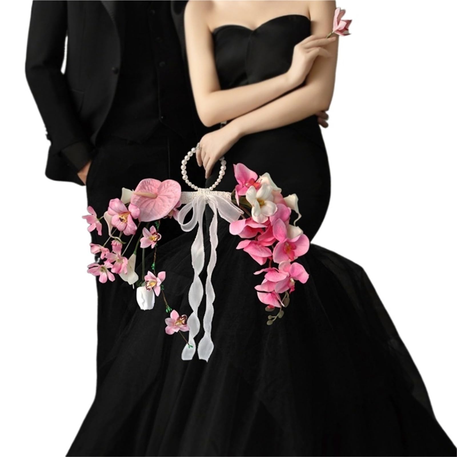Gijmzy Pink Soft Artificial Orchid Handheld Bouquet
