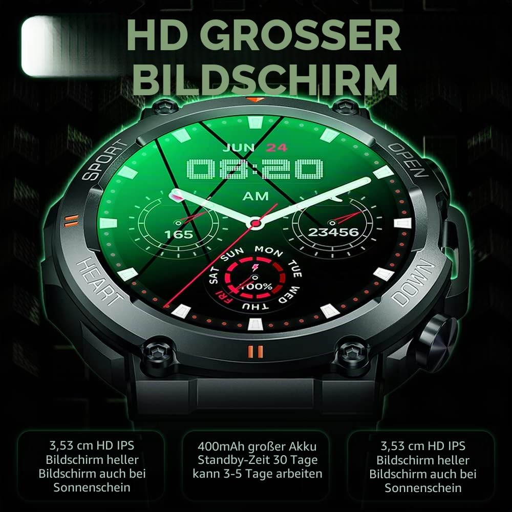 Smartwatch Herren mit Telefonfunktion, 1.39 Zoll 360 * 360HD, Fitness Uhr Männer Musiksteuerung, Herzfrequenz, Schrittzähler, Kalorien usw. Fitness Tracker für Männer iOS Android (Schwarz)