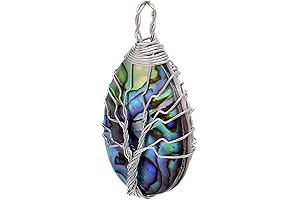 1.5" Teardrop Shaped Shell Abalone Charm Pendant Wrapped Tree of Life