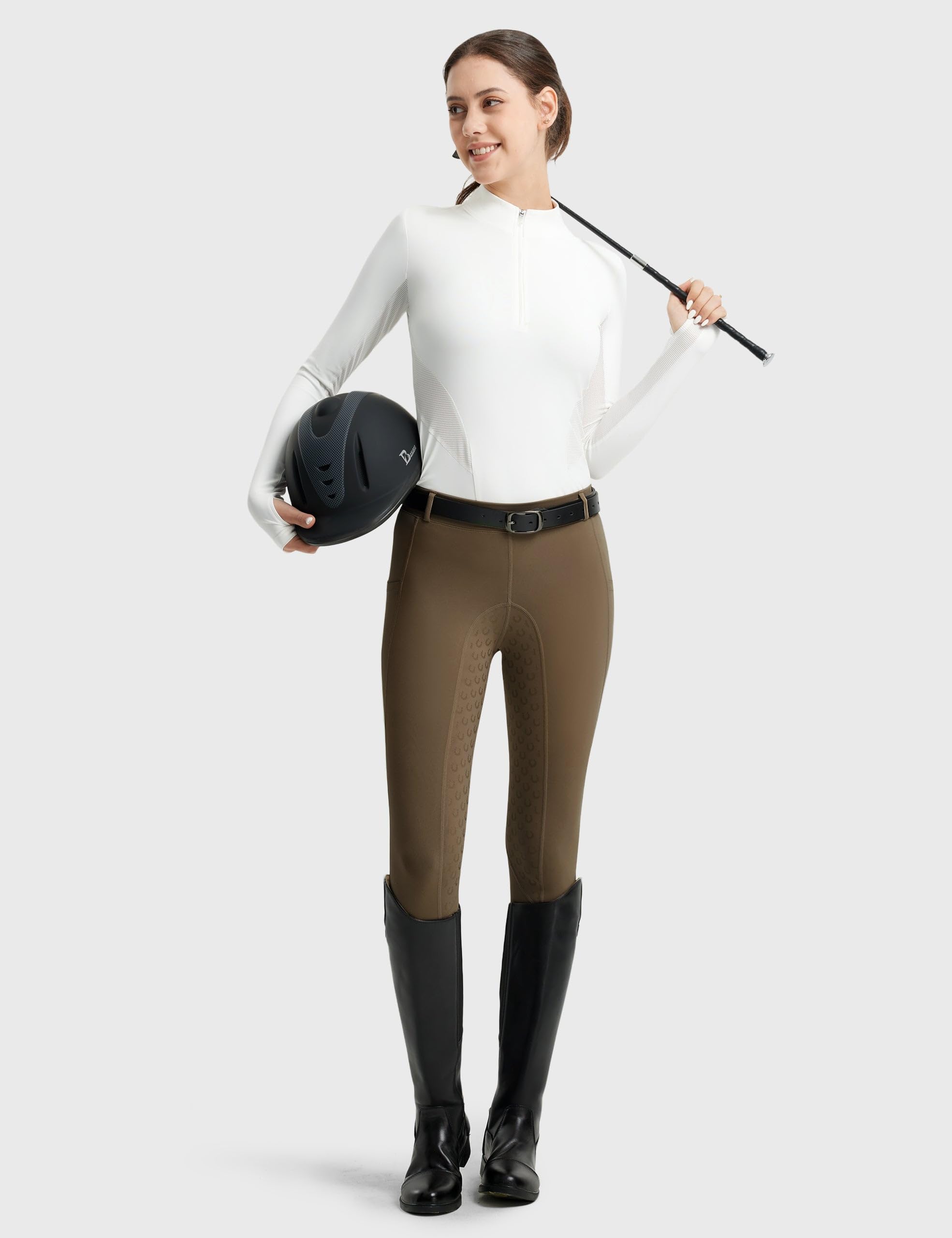 FitsT4 Leggings da Equitazione da Donna, in Silicone, con Tasca per Cellulare e Passanti per Cintura