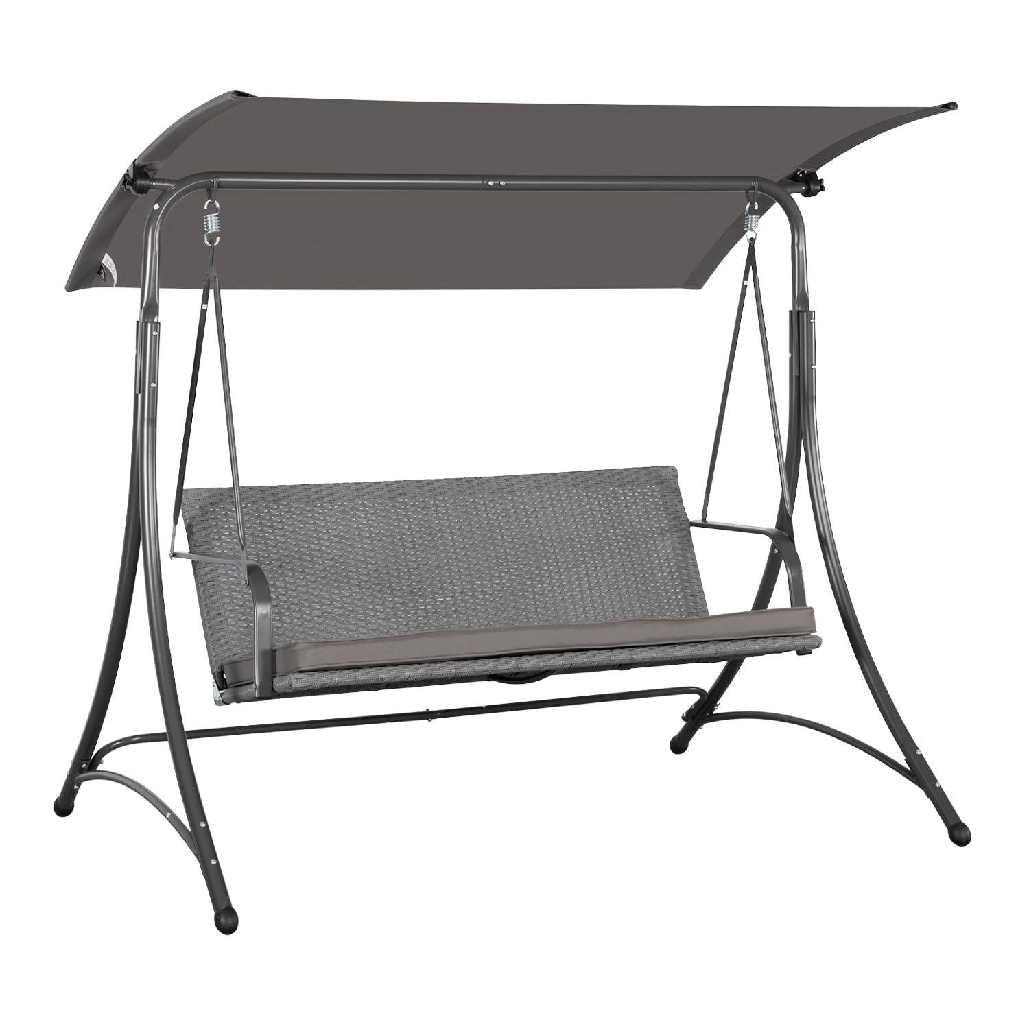 Angel Living 3 Seater Swing Bench, Outdoor Swing with Adjustable Roof, Rocking Chair with Metal Frame for Garden, Patio, Balcony 170x110x157cm (Grey)