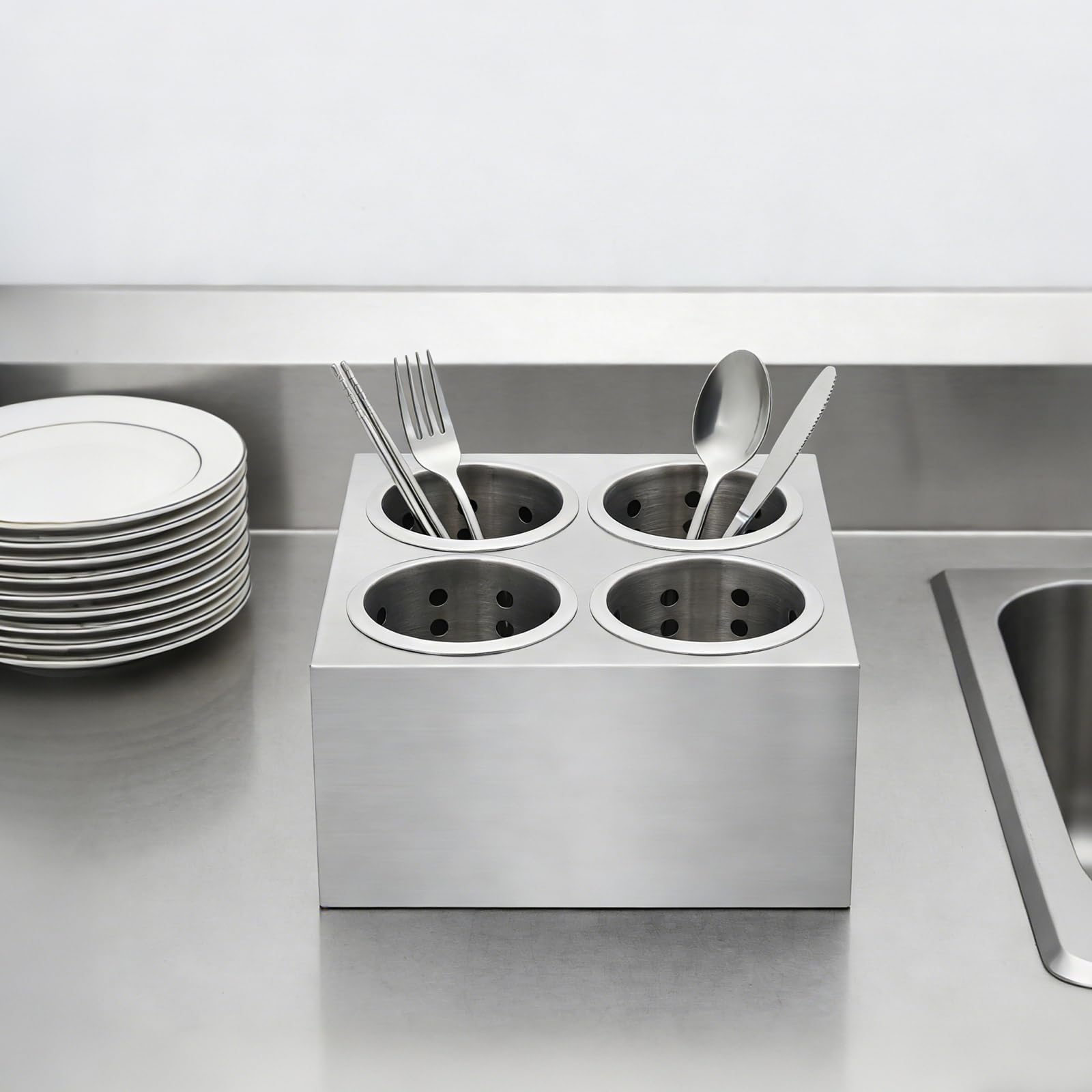 Besteckhalter Besteck Besteckständer Gastro Besteckbehälter Utensilienhalter Lagerung von Messern Gabeln Besteckköcher Organizer Besteckkasten zweireihig aus Edelstahl für Küche Restaurant