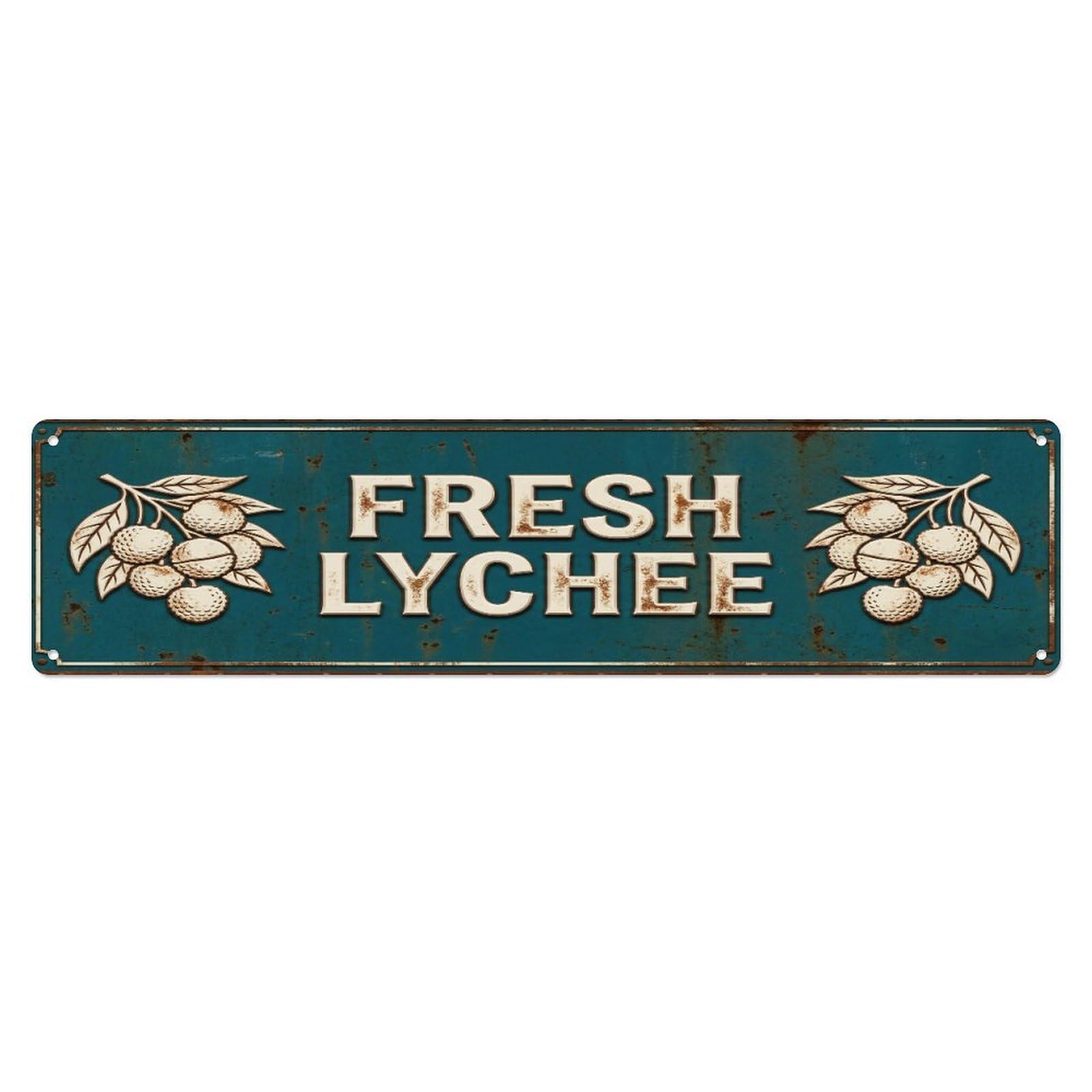 Metal Tin Sign FRESH LYCHEE Vintage Fruit Rustic Farmhouse