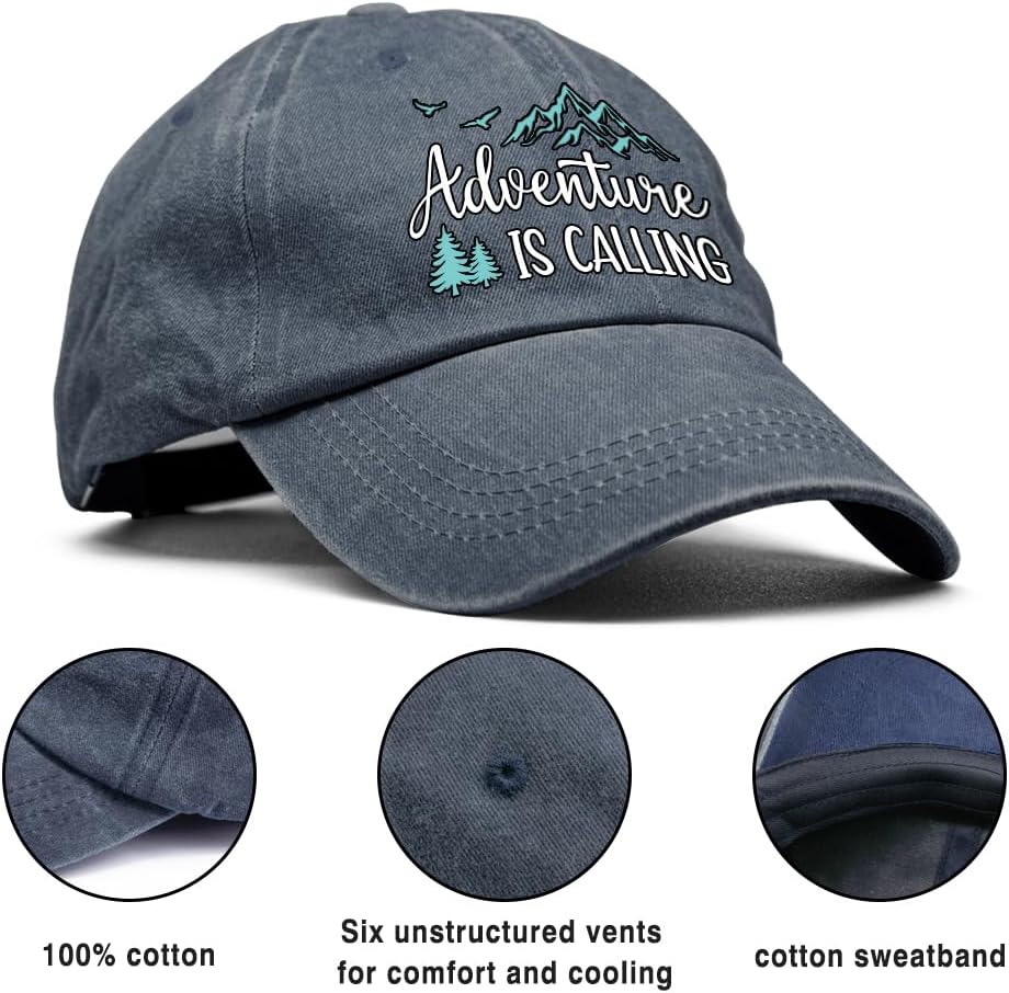 XQLZY Adventure Is Calling Adjustable Baseball Cap, Retro Cotton Hat for Men Women, Funny Wild Camp Gifts for Travel Wandering Exploring Adventure Enthusiast, Baseball Hats for Nature Lover - Image 3