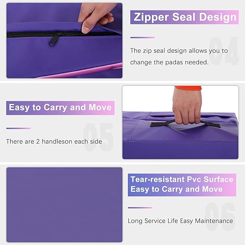 Miniatura 5 de BLKMTY Colchoneta de gimnasia inclinada de 48 x 24 pulgadas, tapete de escalada para niños, tapete plegable de cuña para gimnasio, queso, esterilla